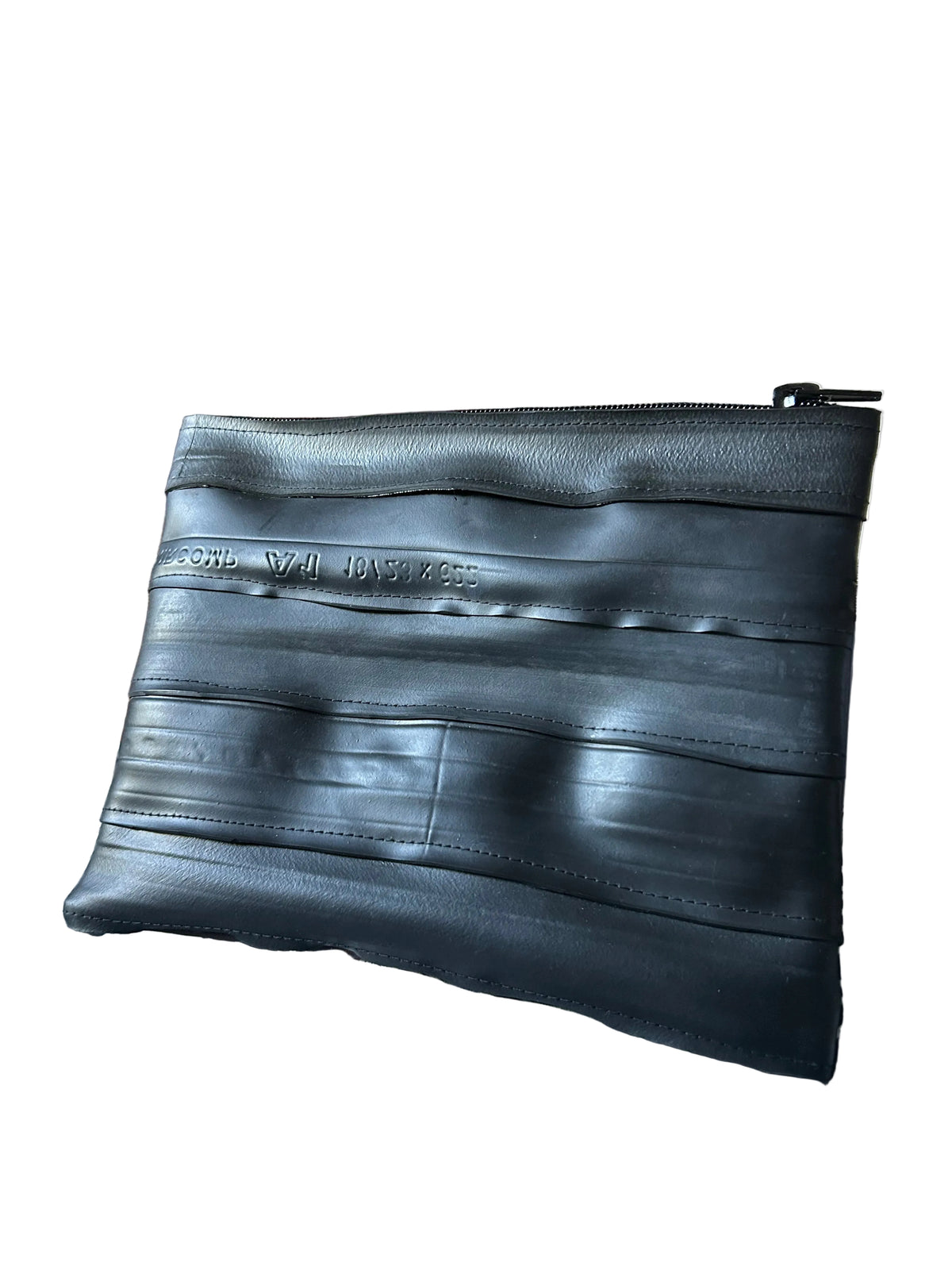 Trousse bi-matière en chambre à air de vélo et skaï lisse marron