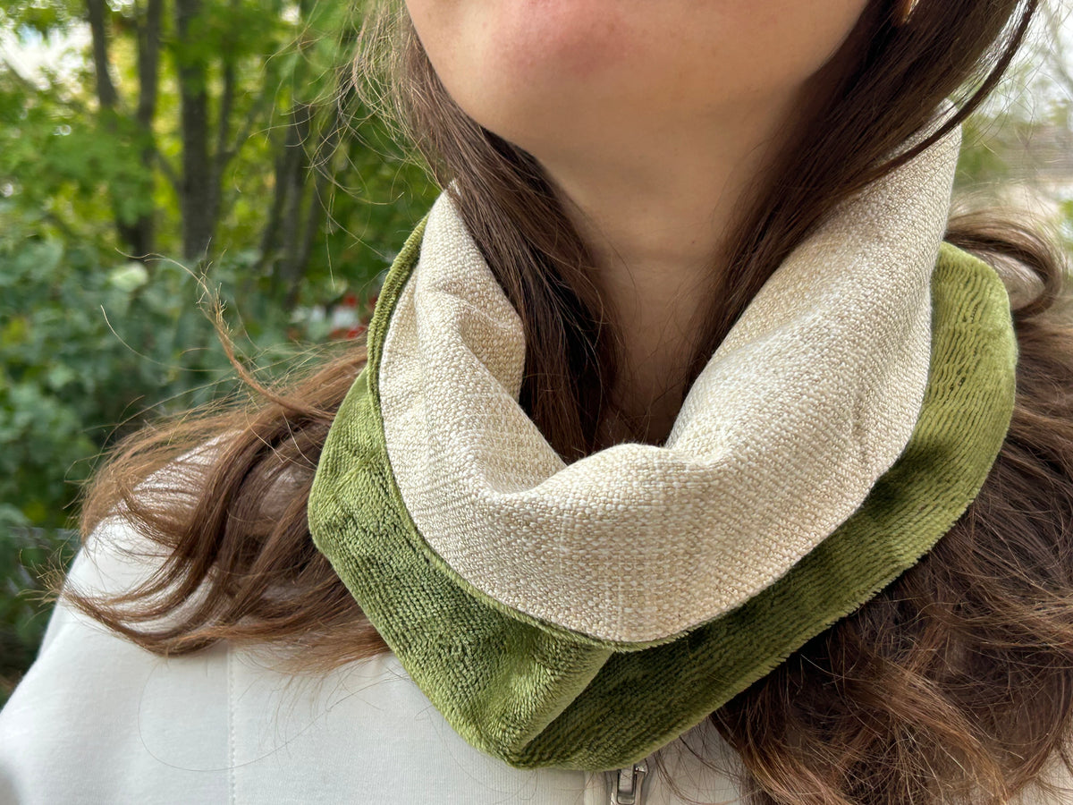 Snood - tour de cou en velours vert olive - chaud