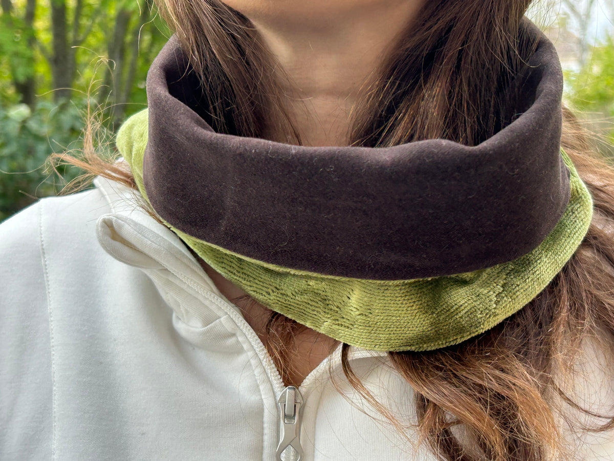 Snood - tour de cou en velours vert olive - chaud