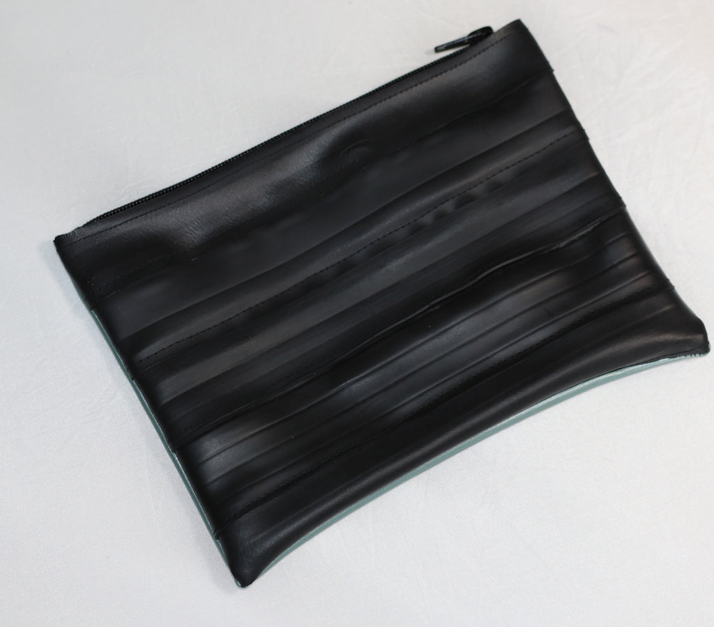Trousse bi-matière en chambre à air de vélo et skaï marron