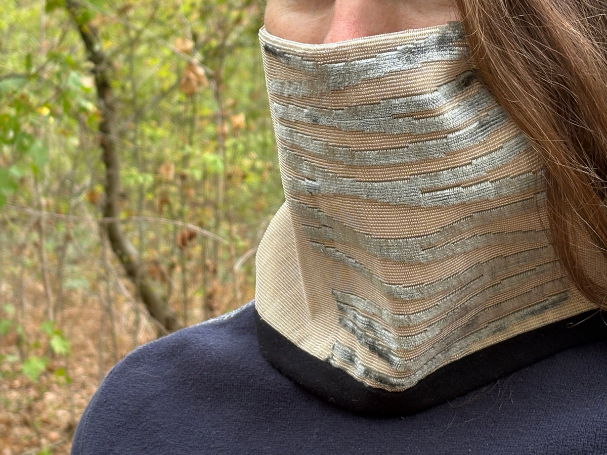 Snood - tour de cou en velours beige et bleu - chaud