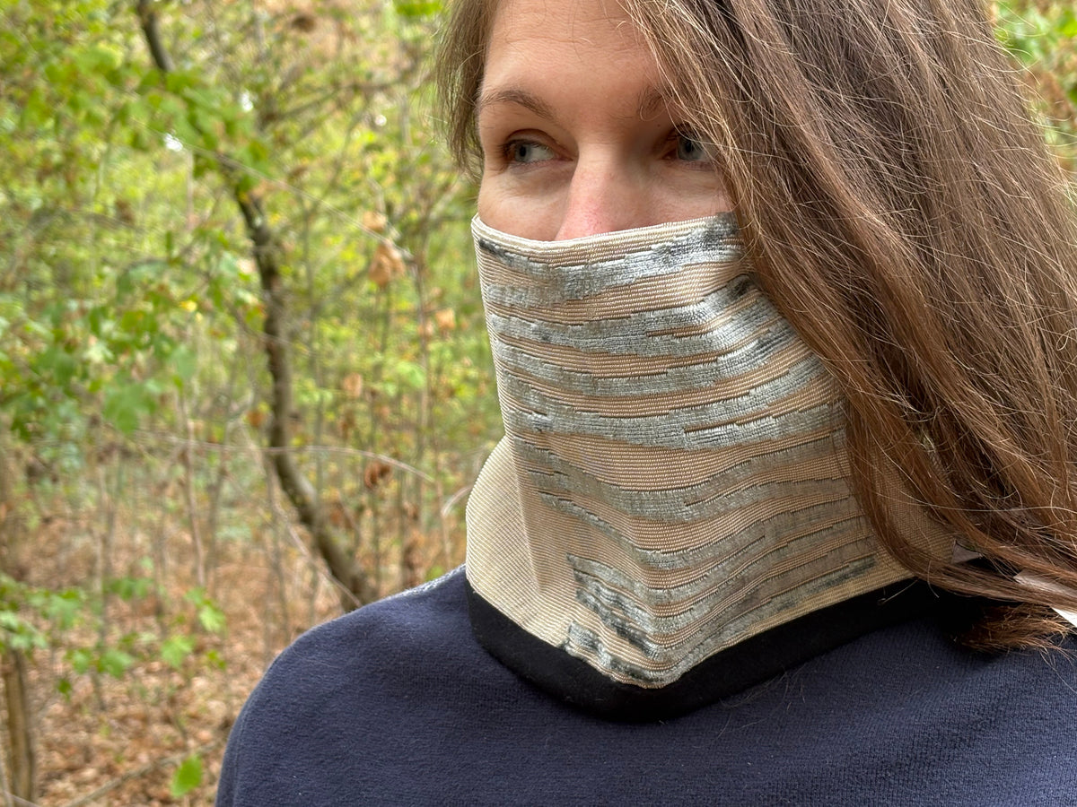 Snood - tour de cou en velours beige et bleu - chaud