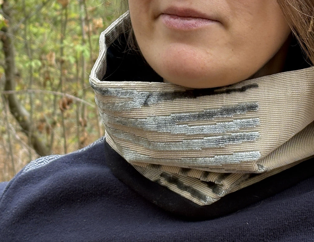 Snood - tour de cou en velours beige et bleu - chaud