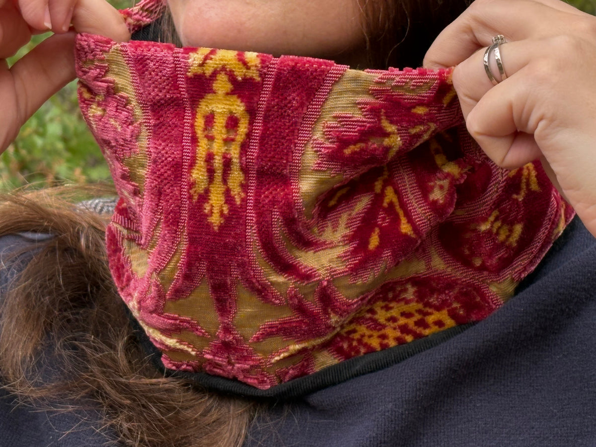 Snood - tour de cou en velours rose, jaune et doré