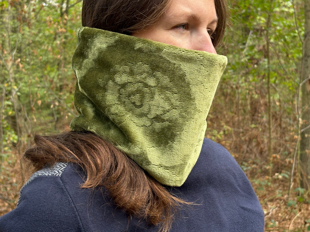 Snood - tour de cou en velours vert olive - chaud