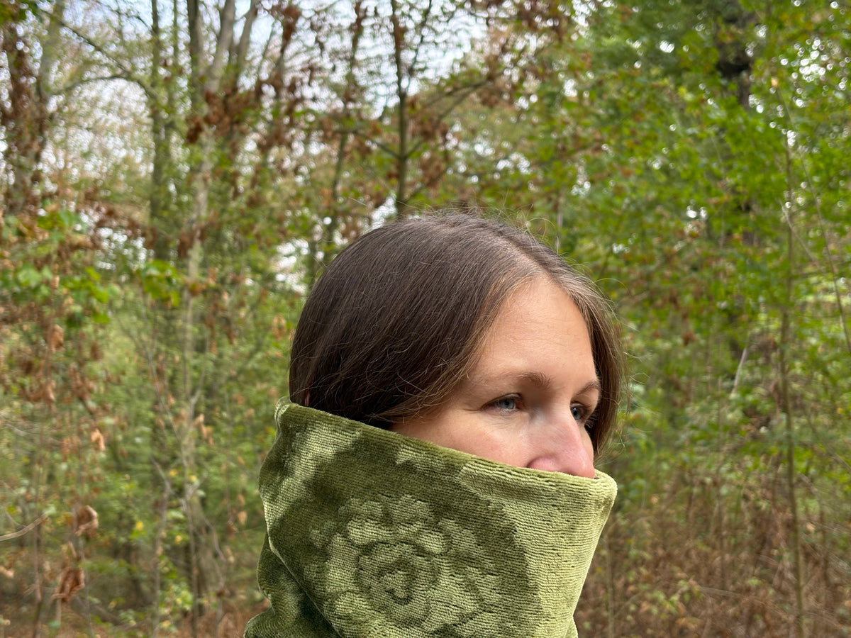 Snood - tour de cou en velours vert olive - chaud