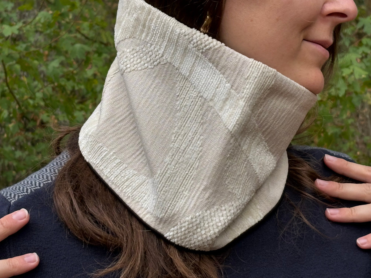 Snood - tour de cou beige en toile et velours de coton