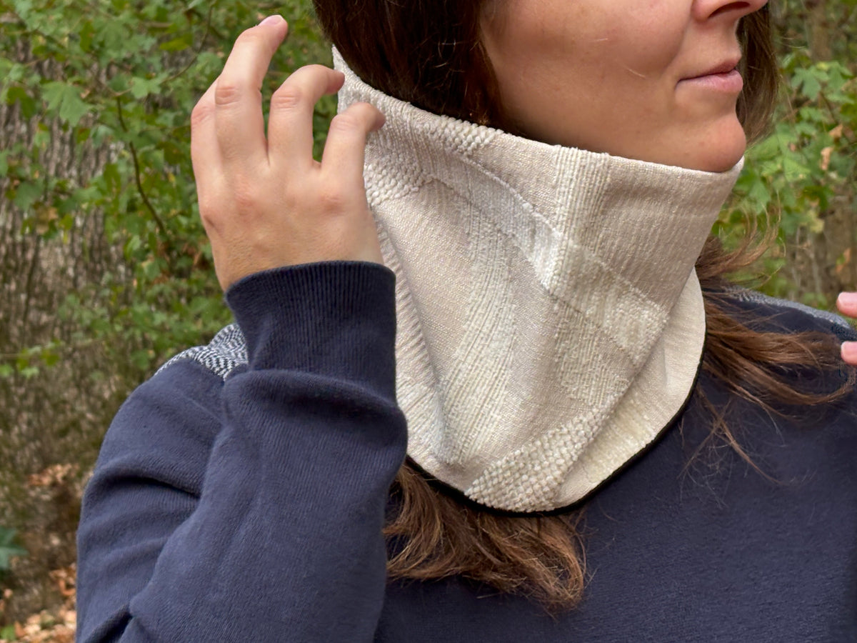 Snood - tour de cou beige en toile et velours de coton