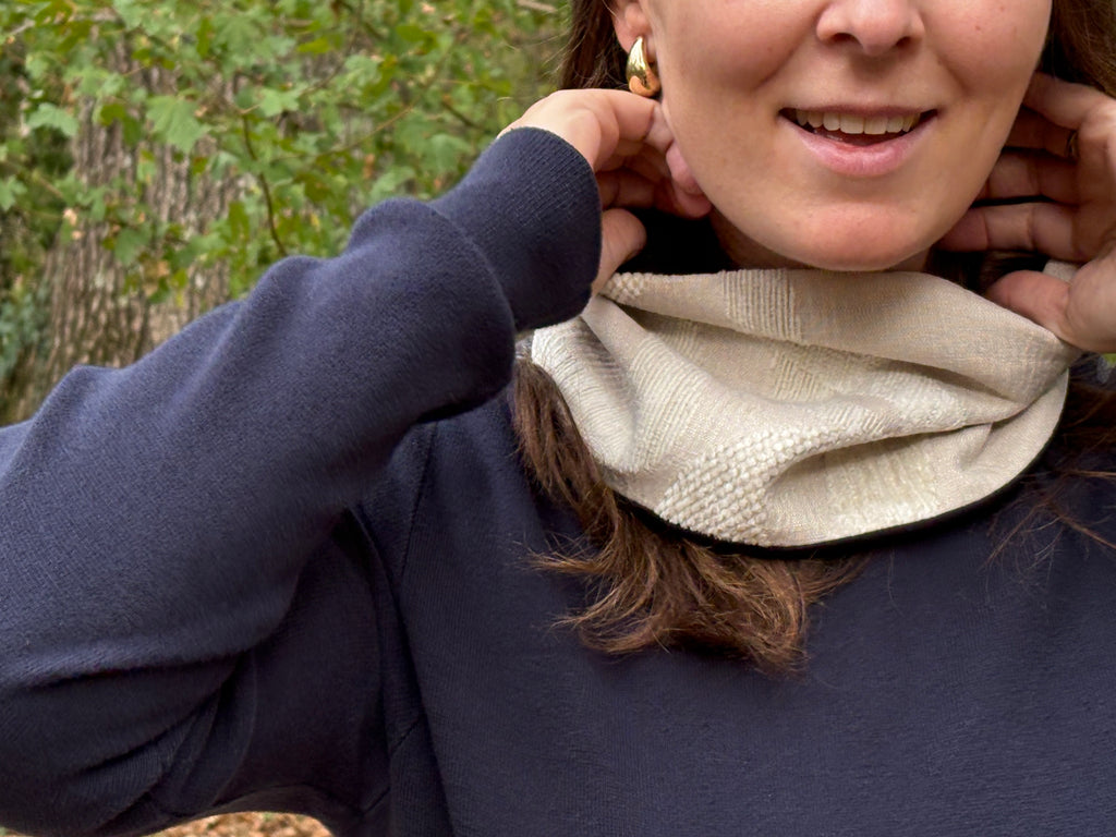 Snood - tour de cou beige en toile et velours de coton