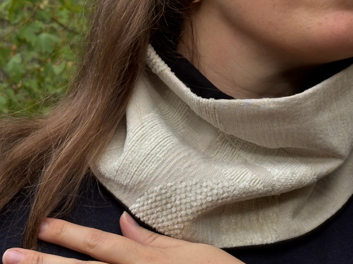 Snood - tour de cou beige en toile et velours de coton
