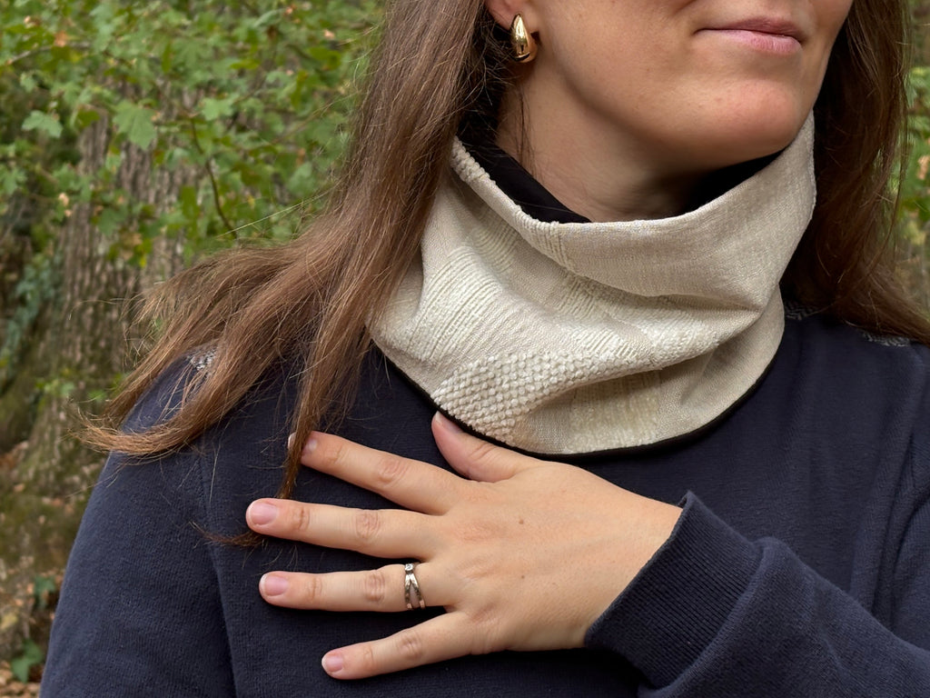 Snood - tour de cou beige en toile et velours de coton