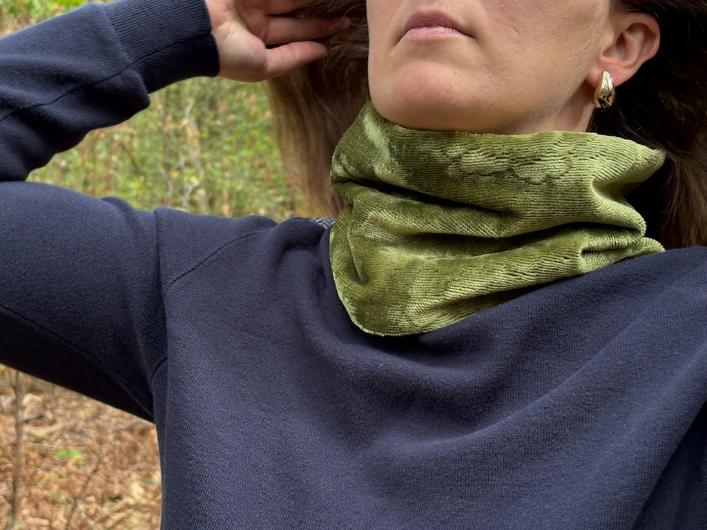 Snood - tour de cou en velours vert olive - chaud