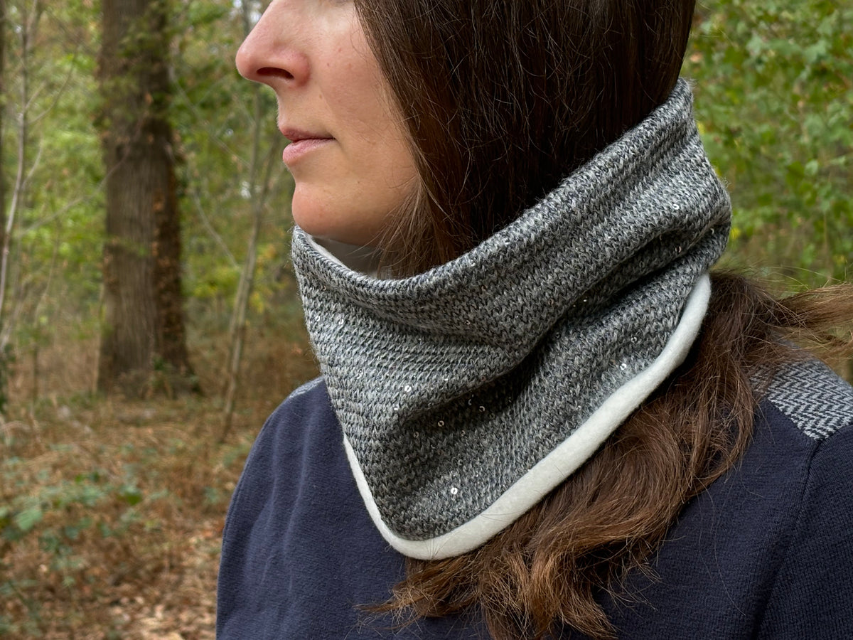 Snood - tour de cou en maille avec sequin argenté - souple