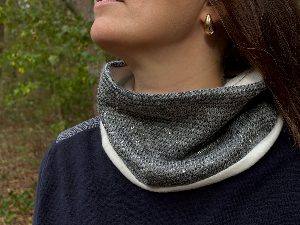 Snood - tour de cou en maille avec sequin argenté - souple