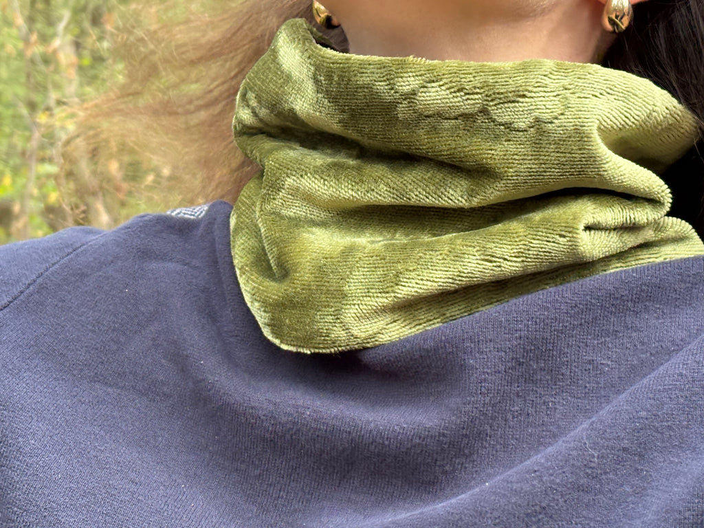 Snood - tour de cou en velours vert olive - chaud