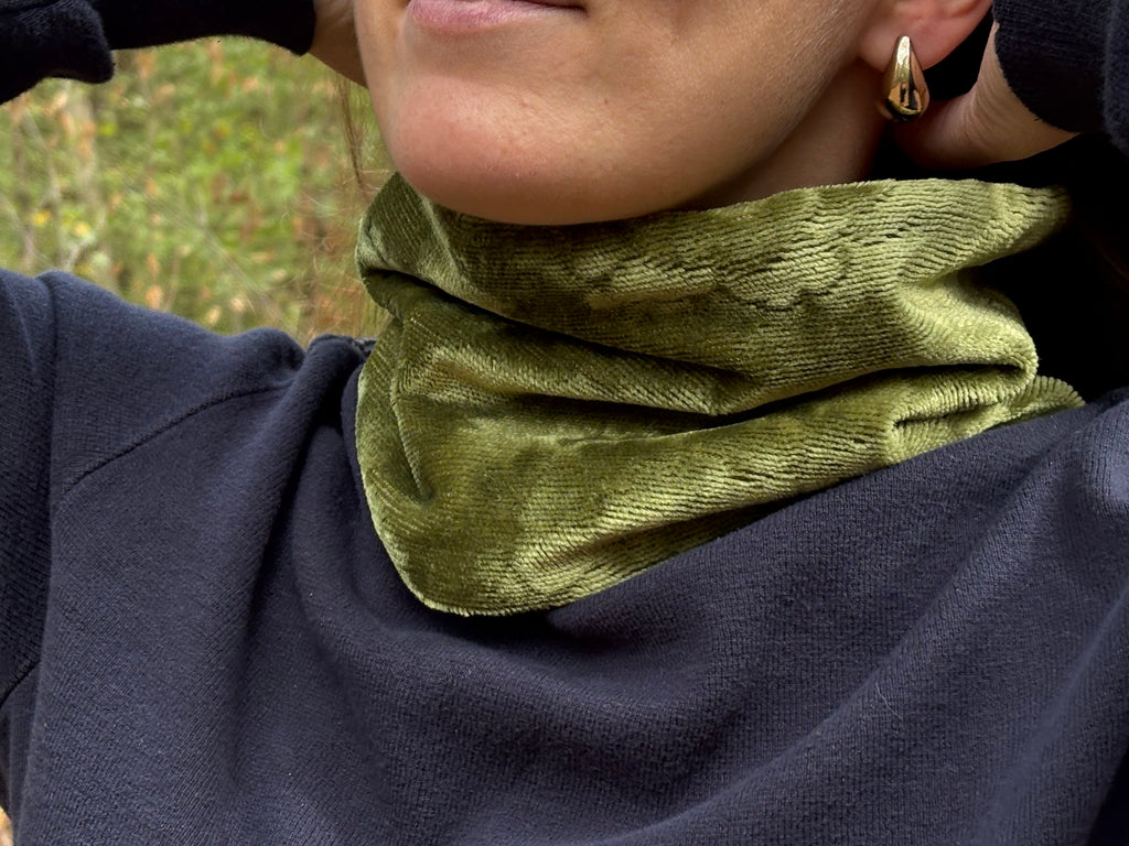 Snood - tour de cou en velours vert olive - chaud