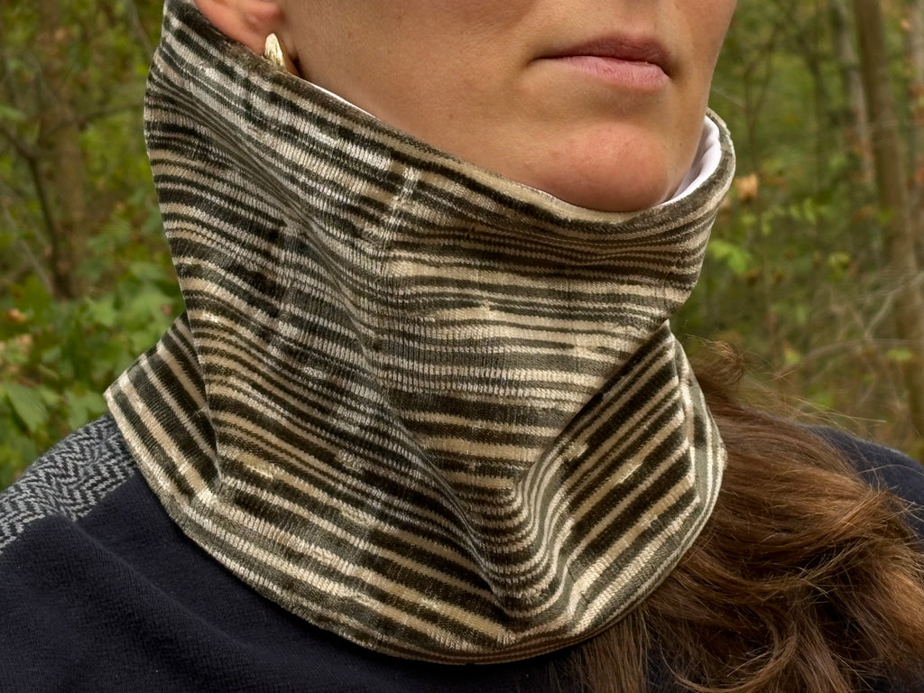 Snood - tour de cou en velours gris et nacre - chaud