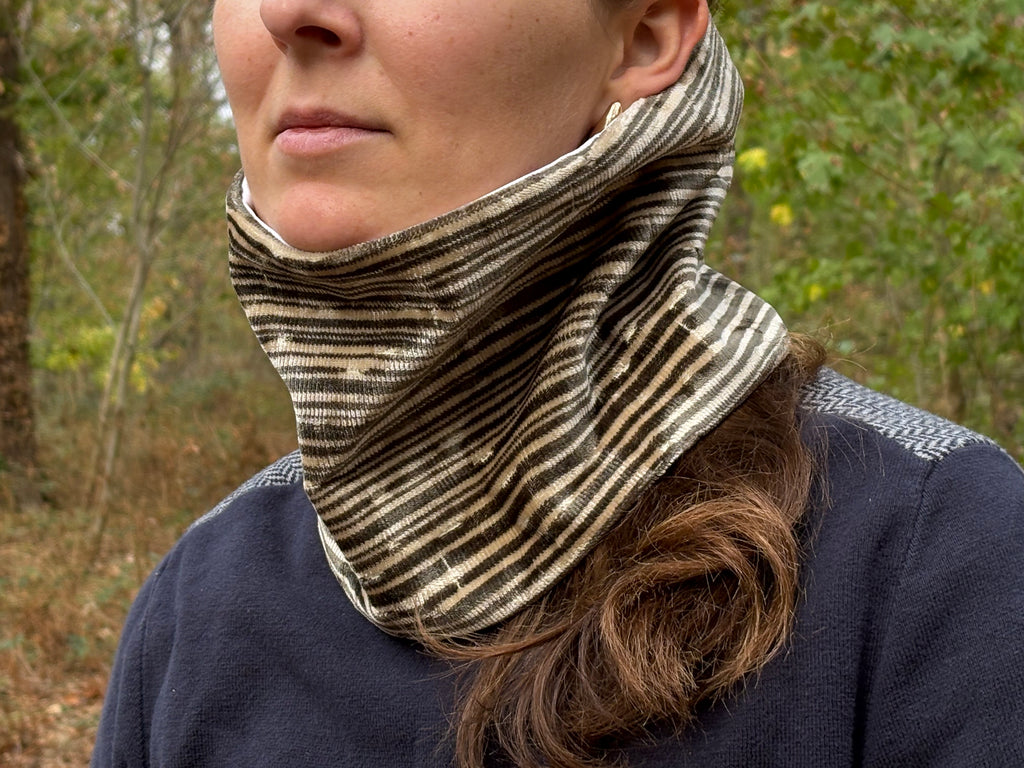 Snood - tour de cou en velours gris et nacre - chaud