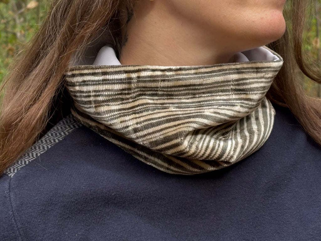 Snood - tour de cou en velours gris et nacre - chaud