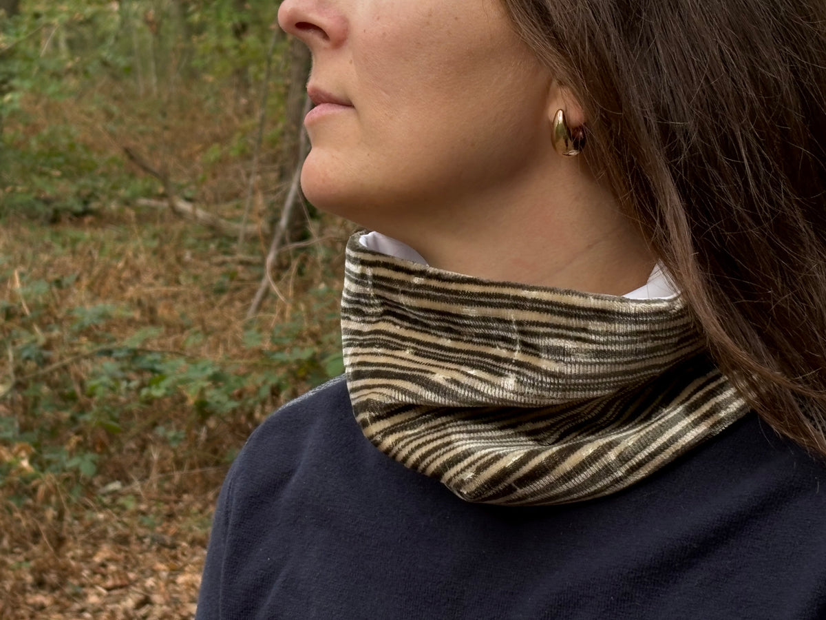 Snood - tour de cou en velours gris et nacre - chaud