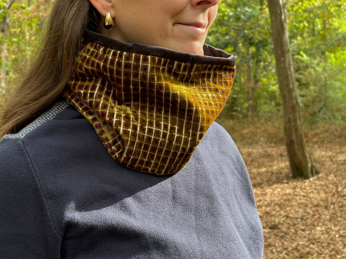 Snood - tour de cou en velours kaki et violet
