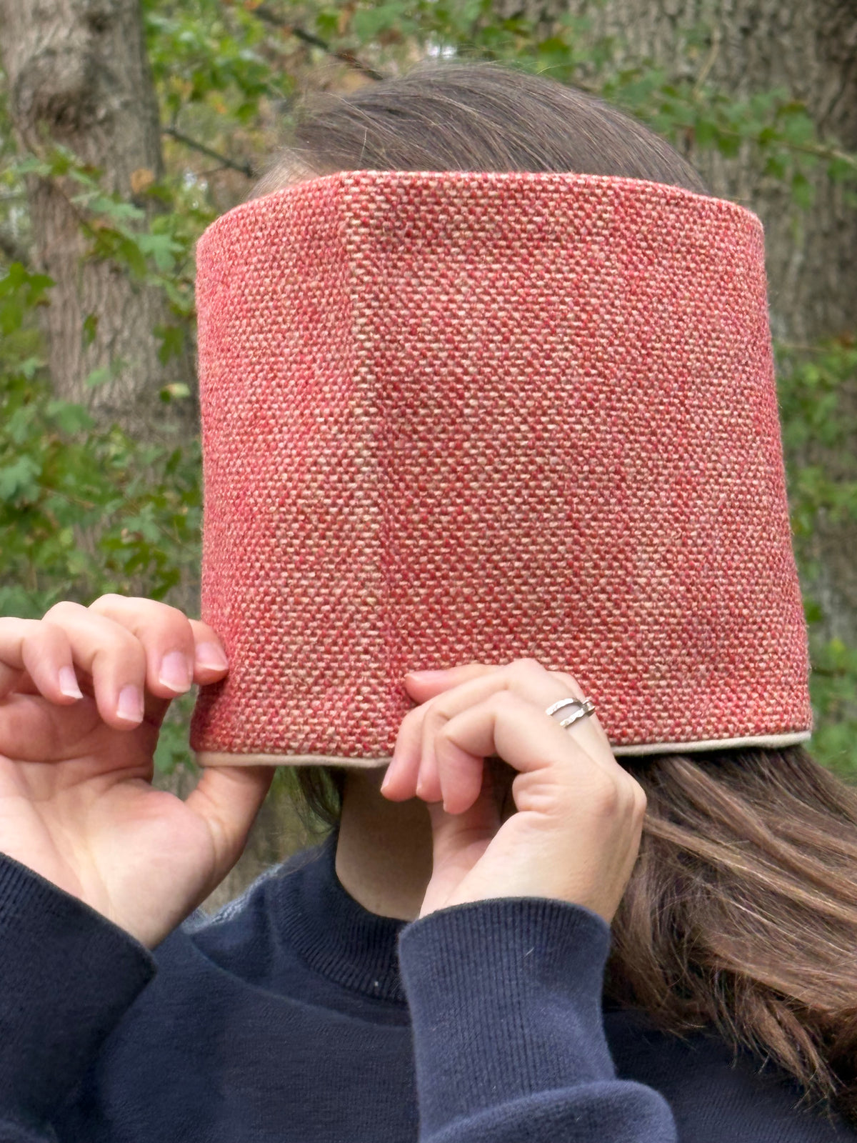 Snood - tour de cou en tissage beige et rouge rouille - chaud