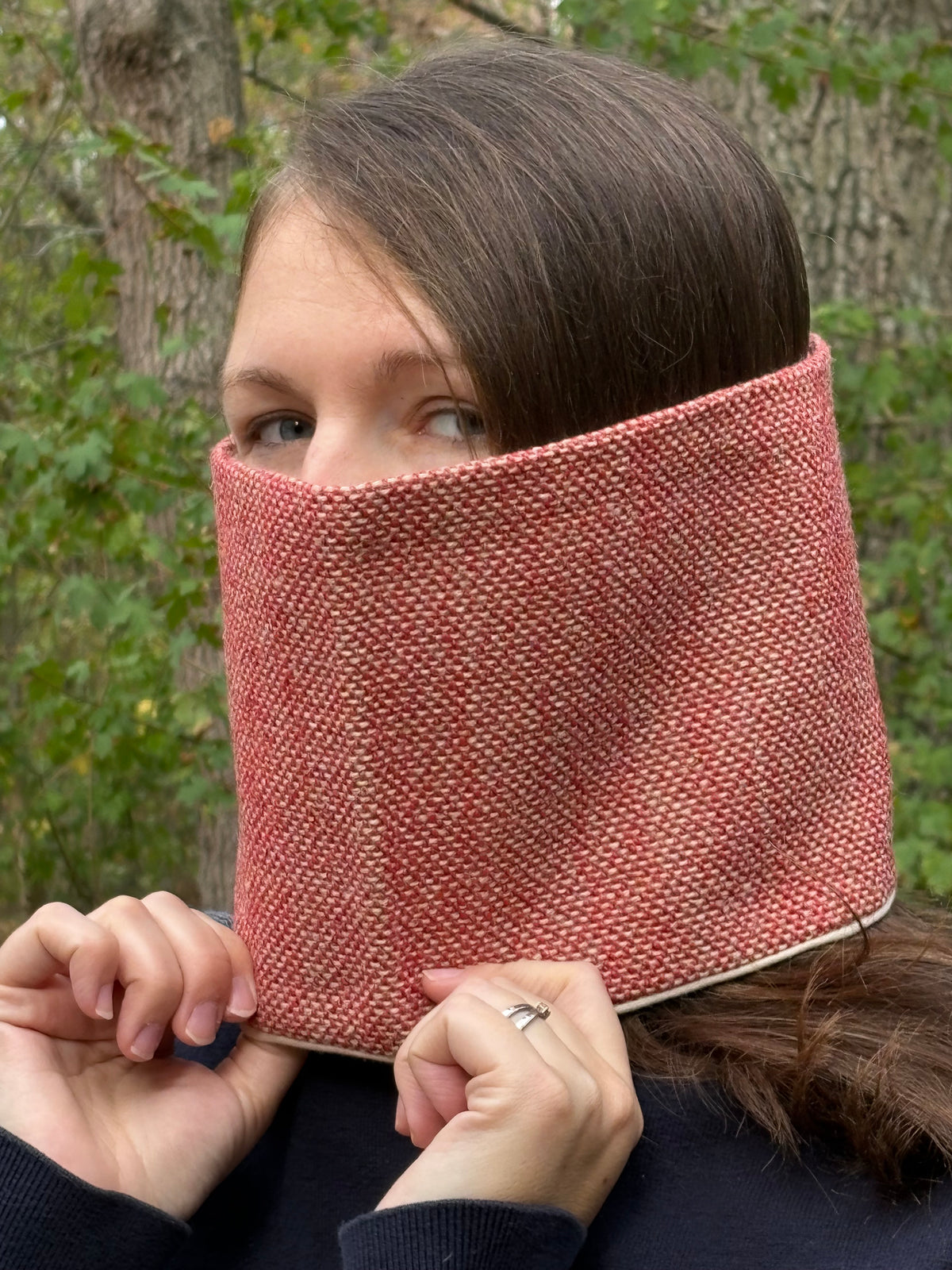 Snood - tour de cou en tissage beige et rouge rouille - chaud