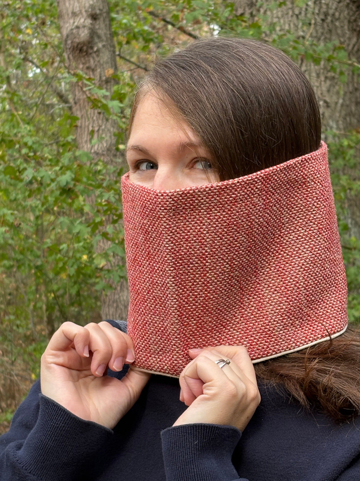 Snood - tour de cou en tissage beige et rouge rouille - chaud