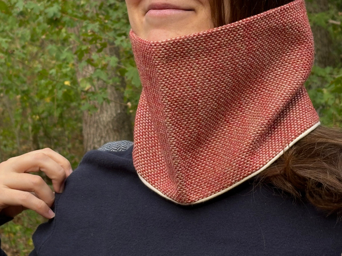 Snood - tour de cou en tissage beige et rouge rouille - chaud
