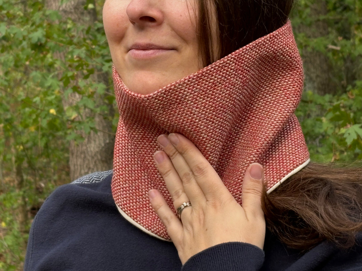 Snood - tour de cou en tissage beige et rouge rouille - chaud