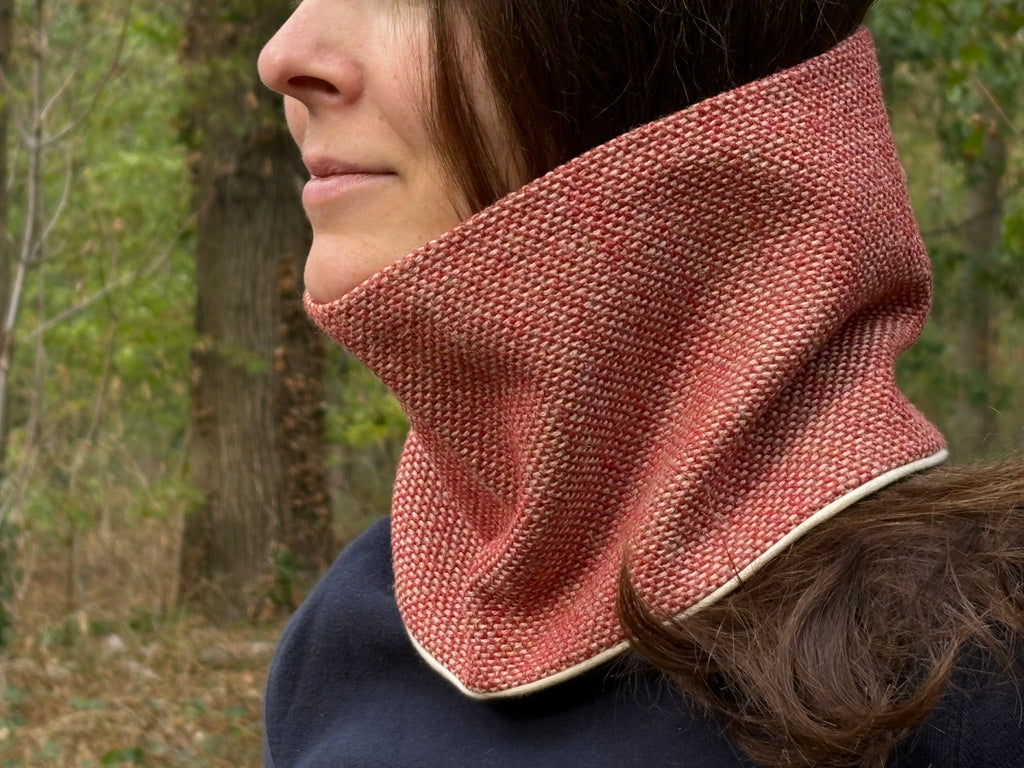 Snood - tour de cou en tissage beige et rouge rouille - chaud