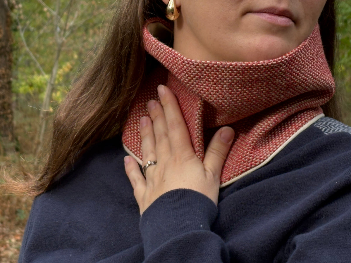 Snood - tour de cou en tissage beige et rouge rouille - chaud