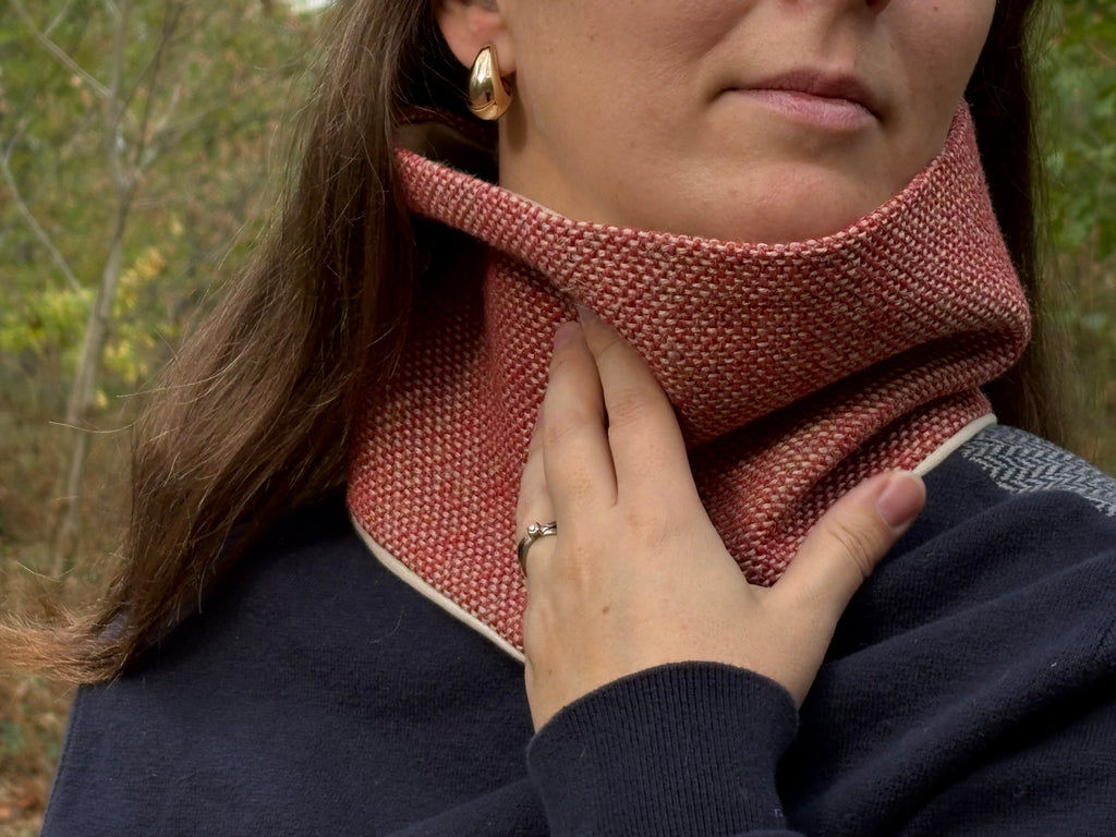 Snood - tour de cou en tissage beige et rouge rouille - chaud
