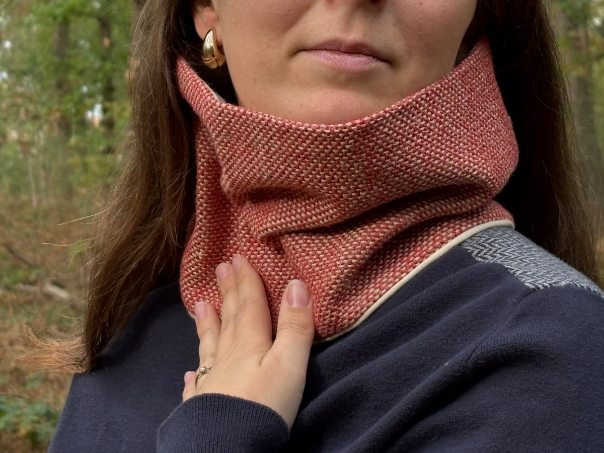 Snood - tour de cou en tissage beige et rouge rouille - chaud