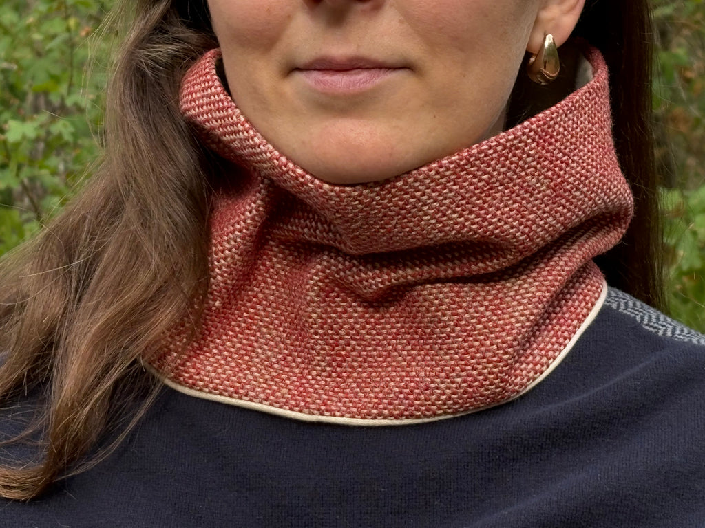 Snood - tour de cou en tissage beige et rouge rouille - chaud