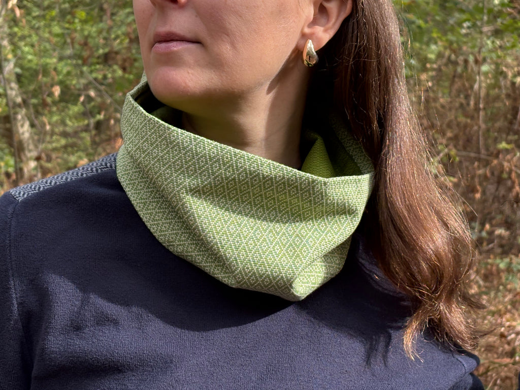 Snood - tour de cou en toile de coton verte et blanche - coupe-vent