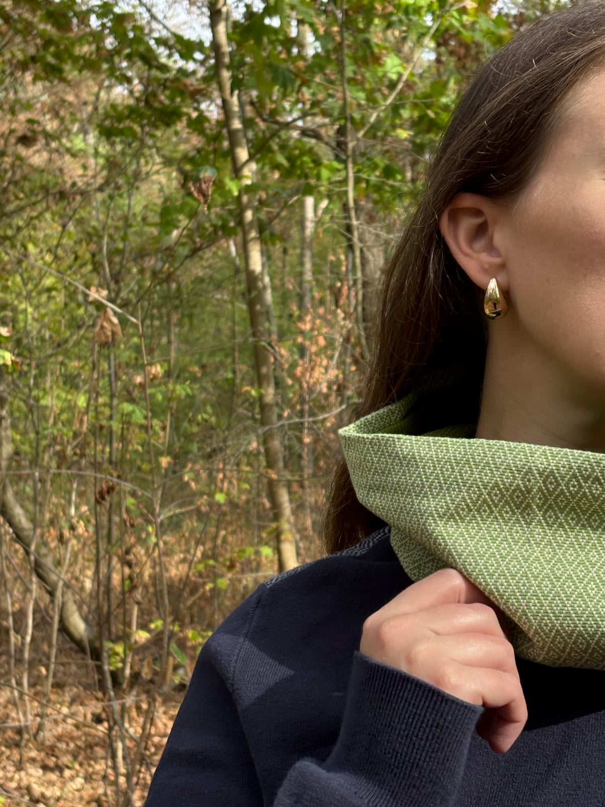 Snood - tour de cou en toile de coton verte et blanche - coupe-vent