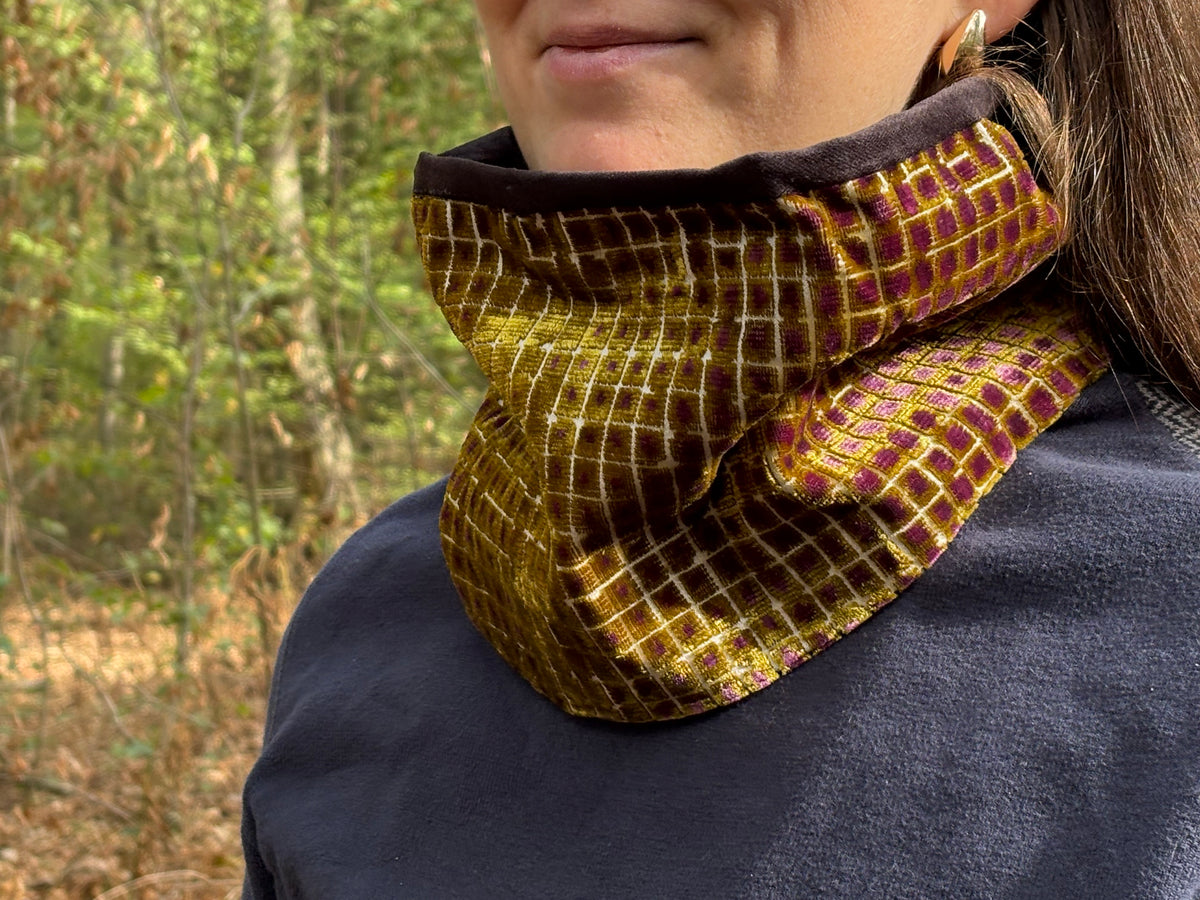 Snood - tour de cou en velours kaki et violet