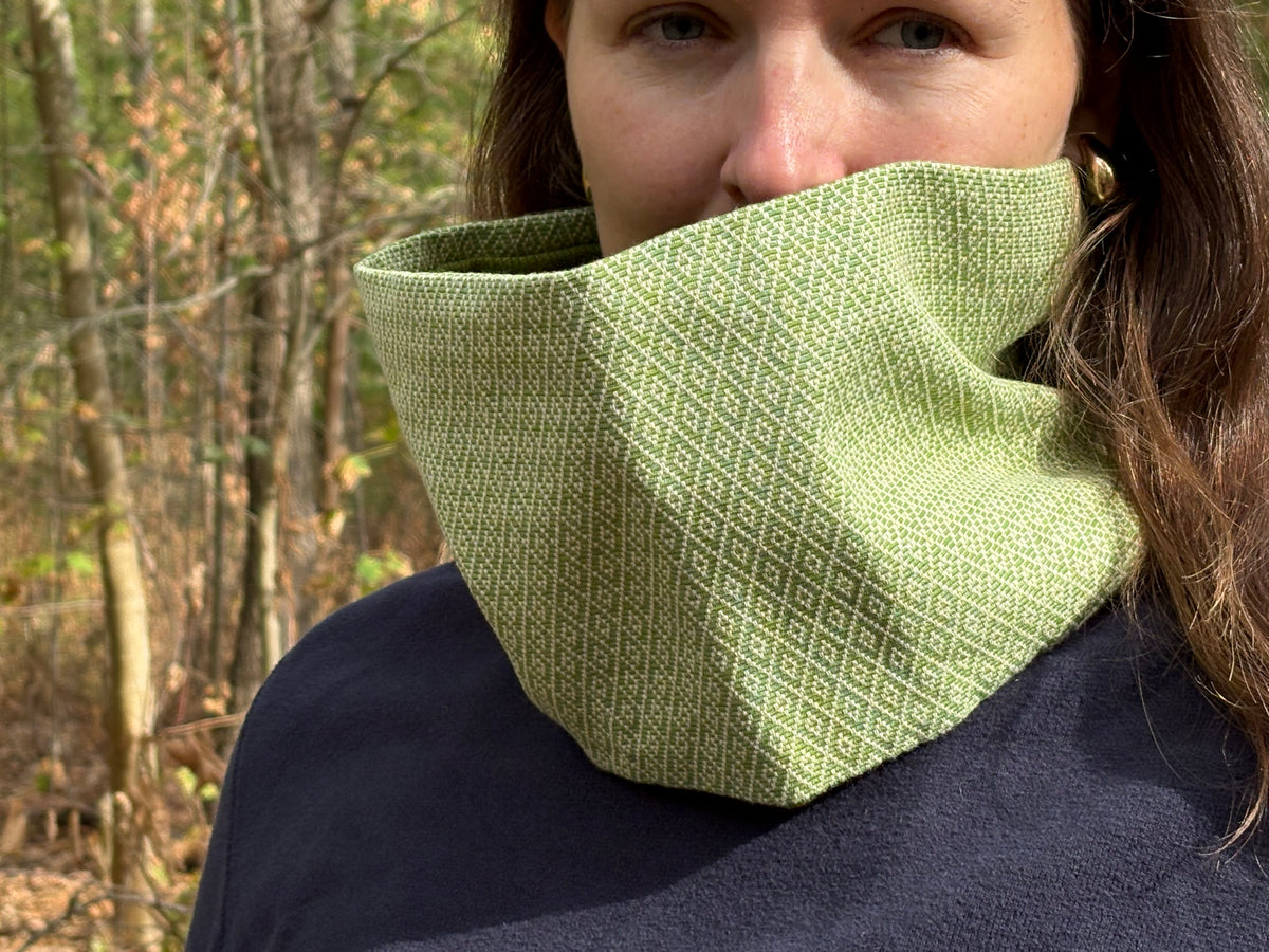 Snood - tour de cou en toile de coton verte et blanche - coupe-vent