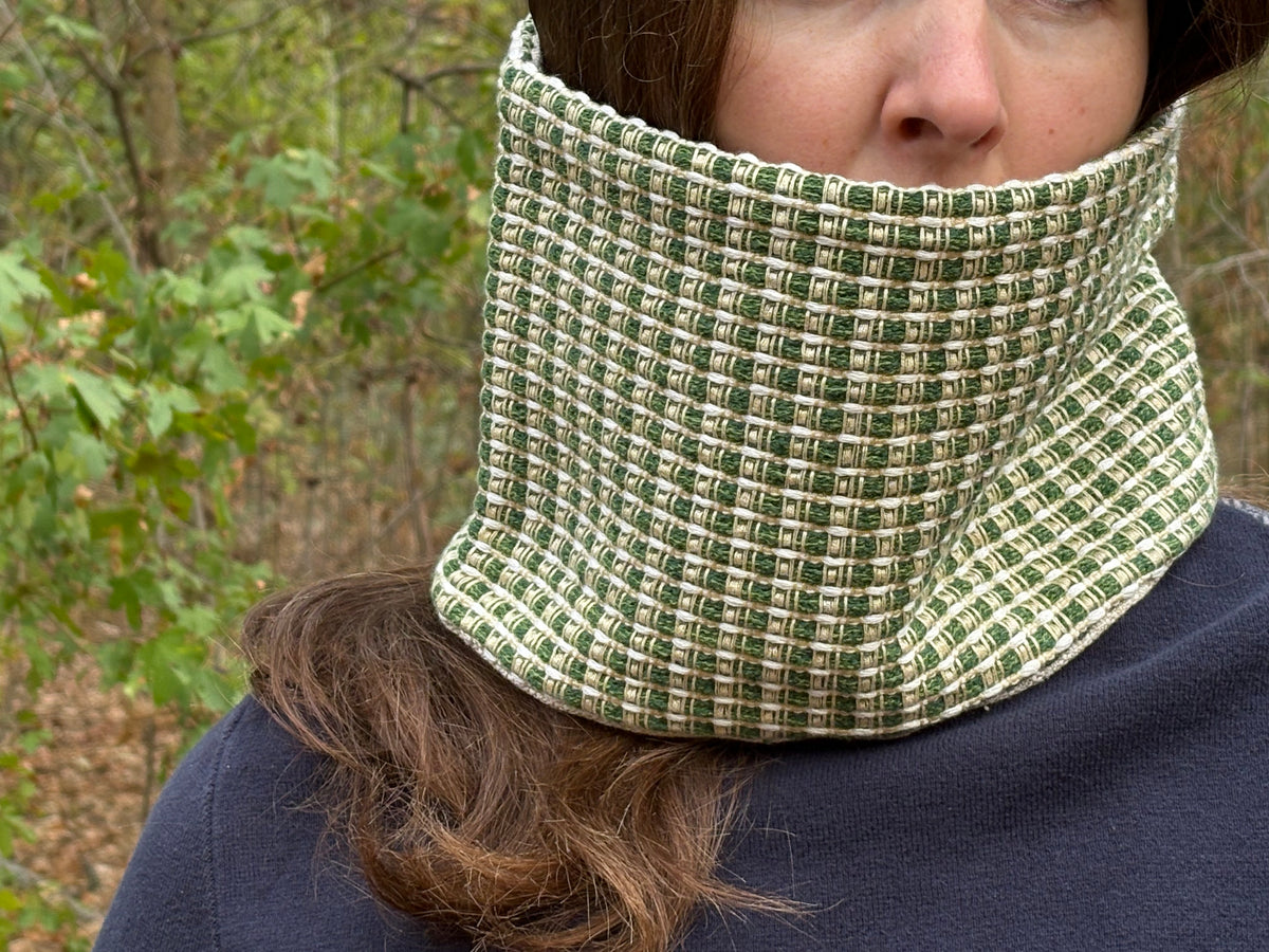 Snood - tour de cou beige et vert en coton - chaud