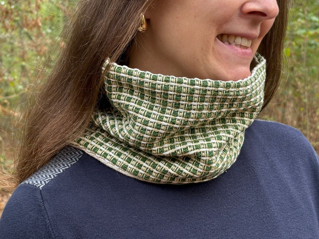 Snood - tour de cou beige et vert en coton - chaud