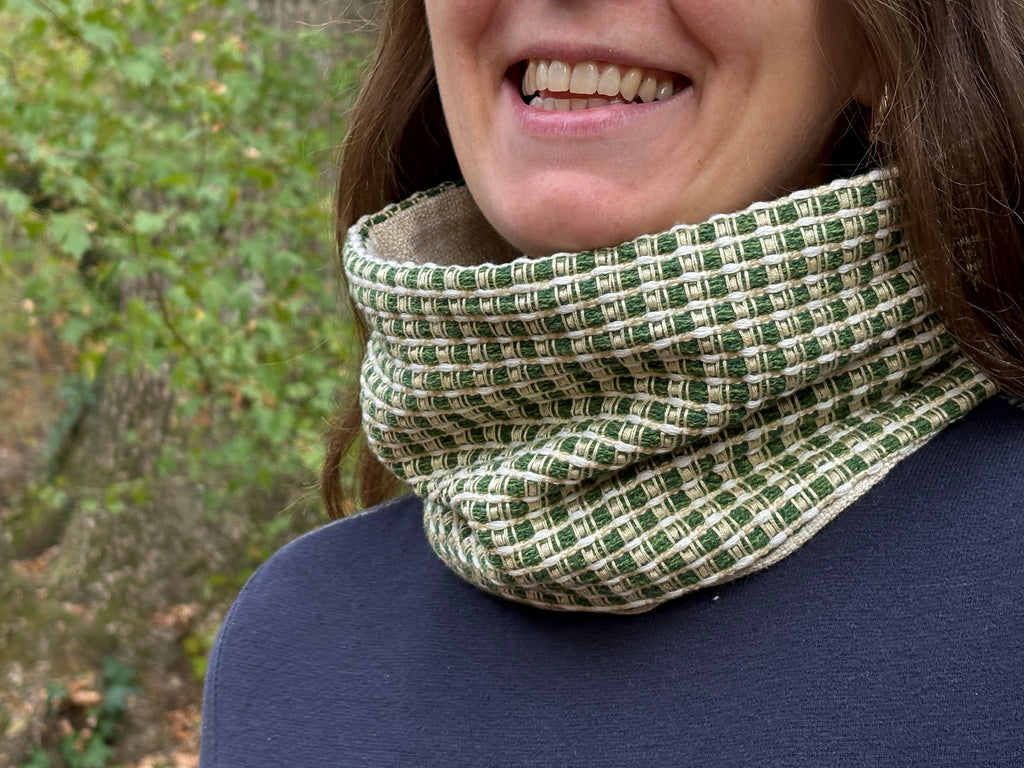 Snood - tour de cou beige et vert en coton - chaud