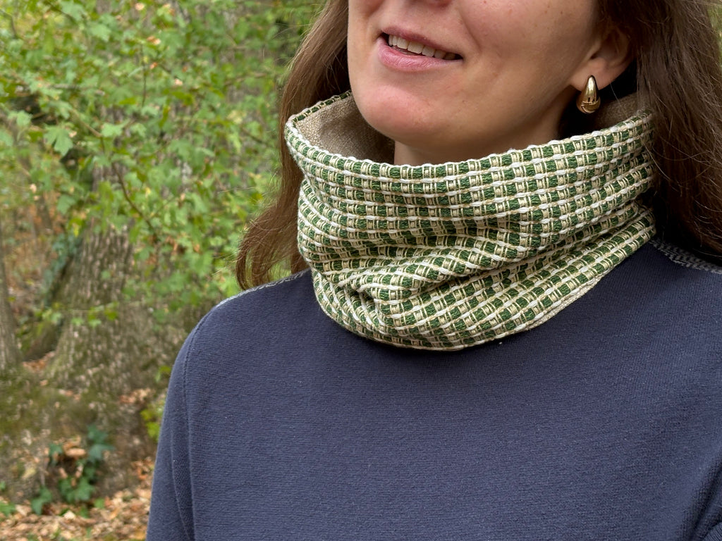 Snood - tour de cou beige et vert en coton - chaud