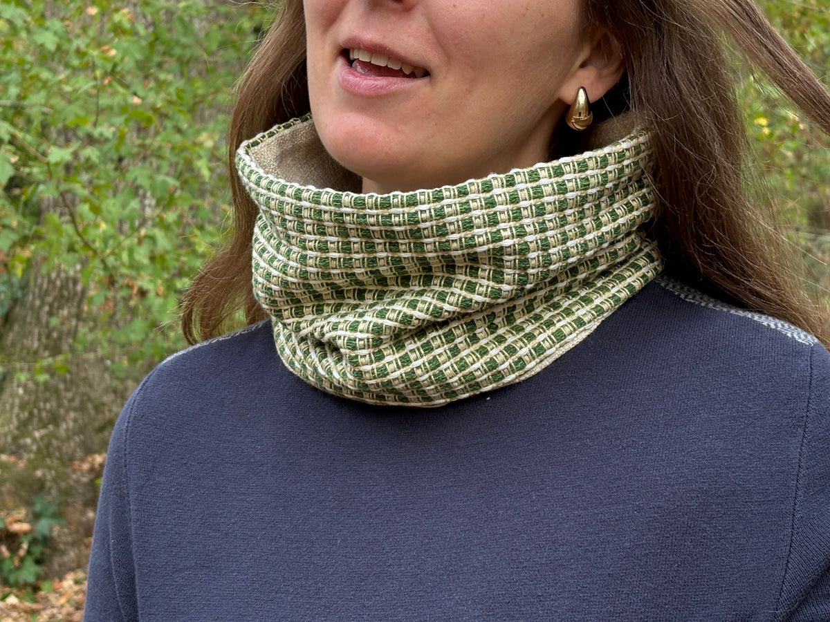 Snood - tour de cou beige et vert en coton - chaud