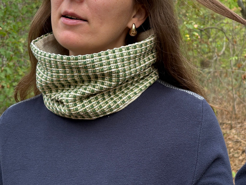 Snood - tour de cou beige et vert en coton - chaud