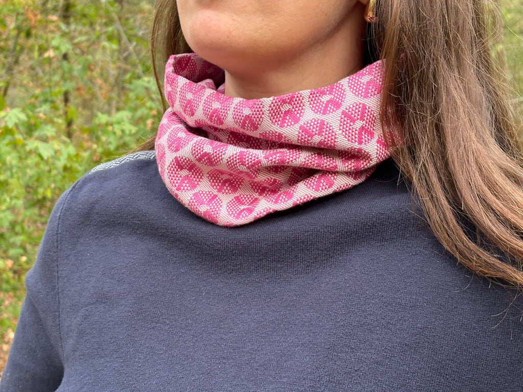 Snood - tour de cou motifs ronds rose et blanc