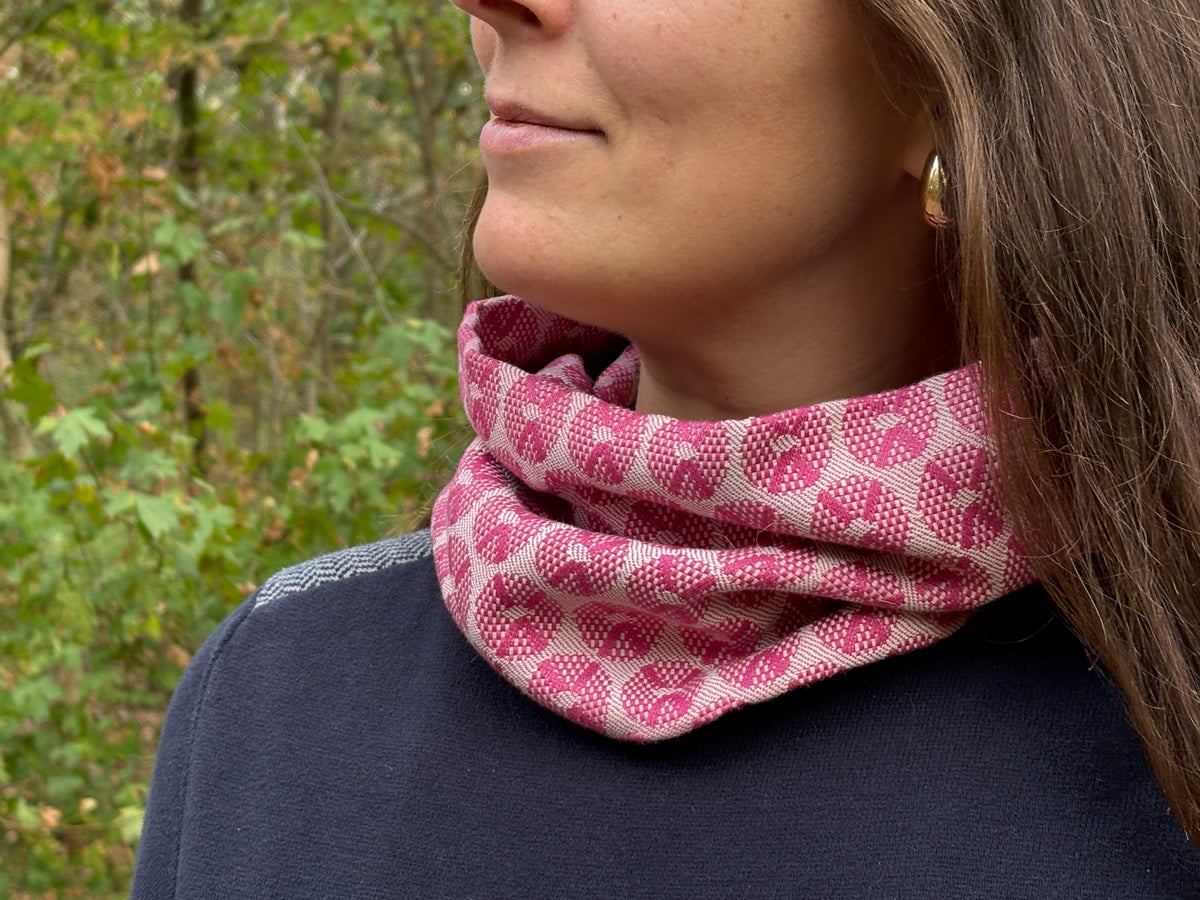 Snood - tour de cou motifs ronds rose et blanc